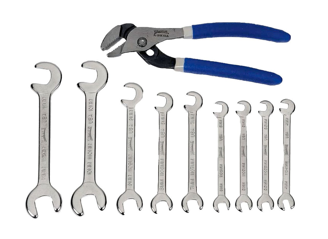 3/16"-5" Williams Satin Chrome Mini Double Open End Wrench & Plier Set 10 Pcs in Pouch - JHWWS-1113CA