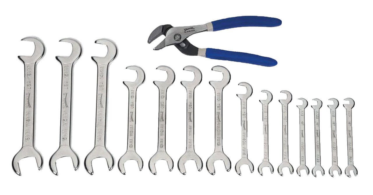 3/16"-5" Williams Satin Chrome Mini Double Open End Wrench & Plier Set 14 Pcs in Pouch - JHWWS1142PCA