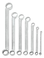 1/4x5/16"-15/16x1" Williams Satin Chrome Double Head 60 Degree Offset Box End Wrench Set 7 Pcs in Pouch - JHWWS-8707