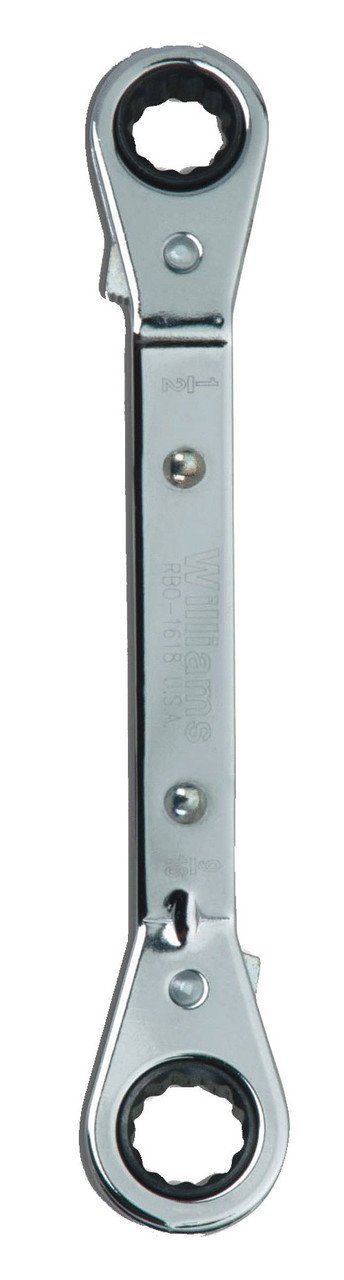 3/8x7/16" Williams Polished Chrome Double Head 25 Degree Reversible Offset Ratcheting Box Wrench 12 PT - JHWRBO-1214