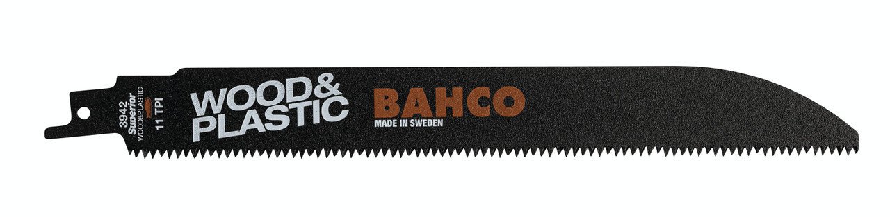 Bahco High Carbon Steel Reciprocating Saw Blade For Cutting Wood And Plastic 11 TPI, 9", 10 Pack - BAH920911HLT