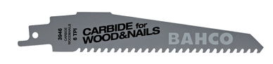 Bahco Carbon Tipped Reciprocating Saw Blade For Wood With Nail And Wall Demolition 6 TPI, 12", 1 Pack - 3946-300-6-DSL-1P