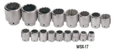 1 1/16 - 2 3/8" Williams 1" Dr Shallow Socket Set 12 Pt 17 Pcs - WSX-17