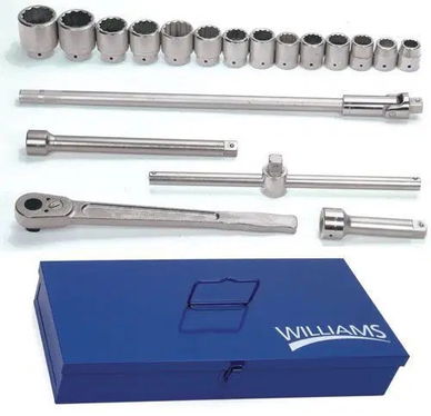 1 1/16 - 2 3/8" Williams 1" Dr Socket & Tool Set 12 Pt19 Pcs & Tool Box
