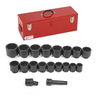 1 1/2 - 3 1/2" Williams 1" Dr Shallow Impact Socket Set 6Pt 19 Pcs & Tool Box - WS-7-19TB