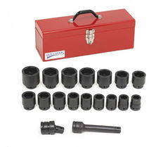 7/8 - 2" Williams 3/4" Dr Shallow Impact Socket Set 6 Pt 18 Pcs & Tool Box - WS-6-18TB