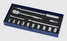 7/16 - 1" Williams 1/2" Dr Shallow Socket & Tool Set 12 Pt 15 Pcs - WSS-15F