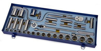 3/8 - 1 1/2" Shallow & 1/2 -1 1/8" Deep Williams 1/2" Dr Socket & Tool Set 12 Pt 38 Pcs & Tool Box - WSS-38FTB