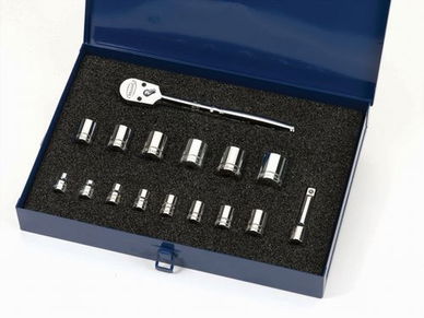 8 - 24MM Williams 3/8" Dr Shallow Socket & Tool Set 12 Pt 16 Pcs & Tool Box - MSB-16FTB