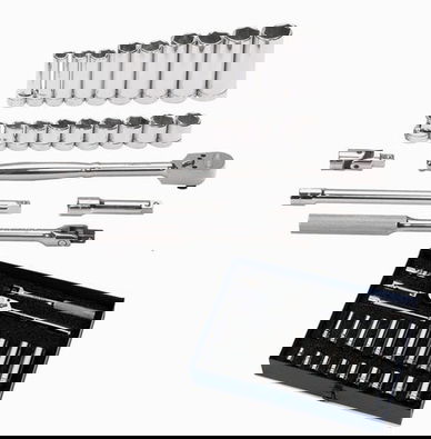 3/8 - 7/8" Williams 3/8" Dr Shallow & Deep Socket & Tool Set 6 Pt 23 Pcs & Tool Box - WSB-23HFTB
