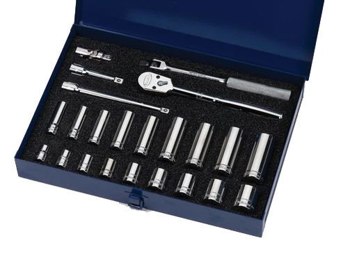 3/8 - 7/8" Williams 3/8" Dr Shallow & Deep Socket & Tool Set 12 Pt 23 Pcs & Tool Box - WSB-23FTB