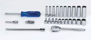5/32 - 9/16" Williams 1/4" Dr Shallow & Deep Socket & Tool Set 6 Pt 26 Pcs & Tool Box - WSM-26HFTB
