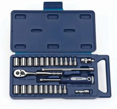 3/16 - 9/16" & 4 - 14MM Williams 1/4" Dr Shallow Socket & Tool Set 12 Pt 27 Pcs & Tool Box - 50672
