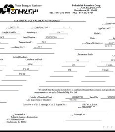 Tohnichi NIST Certificate Of Calibration up to 500 ft lbs / 700Nm - Nist Cert Fee 700