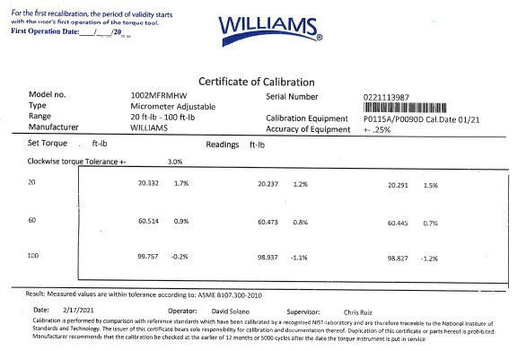 100 300 Ft Lbs 81 406 Nm Williams X Shank Preset Changeable