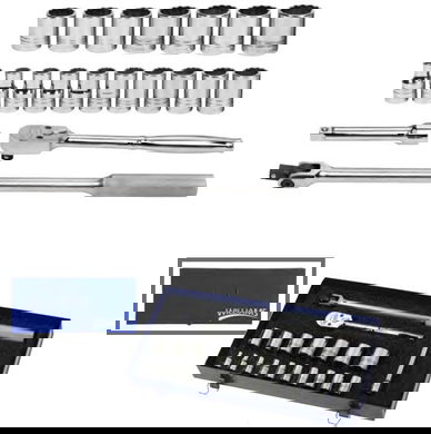10 - 36MM Williams 1/2" Dr Socket & Drive Tool Set 12 Pt 20 Pcs With Tool Box - JHWMSS-20FTB