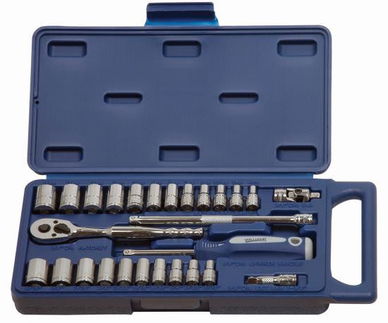 SAE & MM Williams 1/4" Dr Socket & Drive Tool Set 6 Pt 27 Pcs with Tool Box - JHW50661B