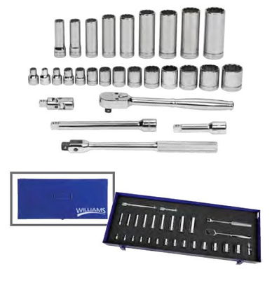 SAE Williams 3/8" Dr Socket & Drive with Tool Box Set 28 Pcs - JHWWSB-28FTB
