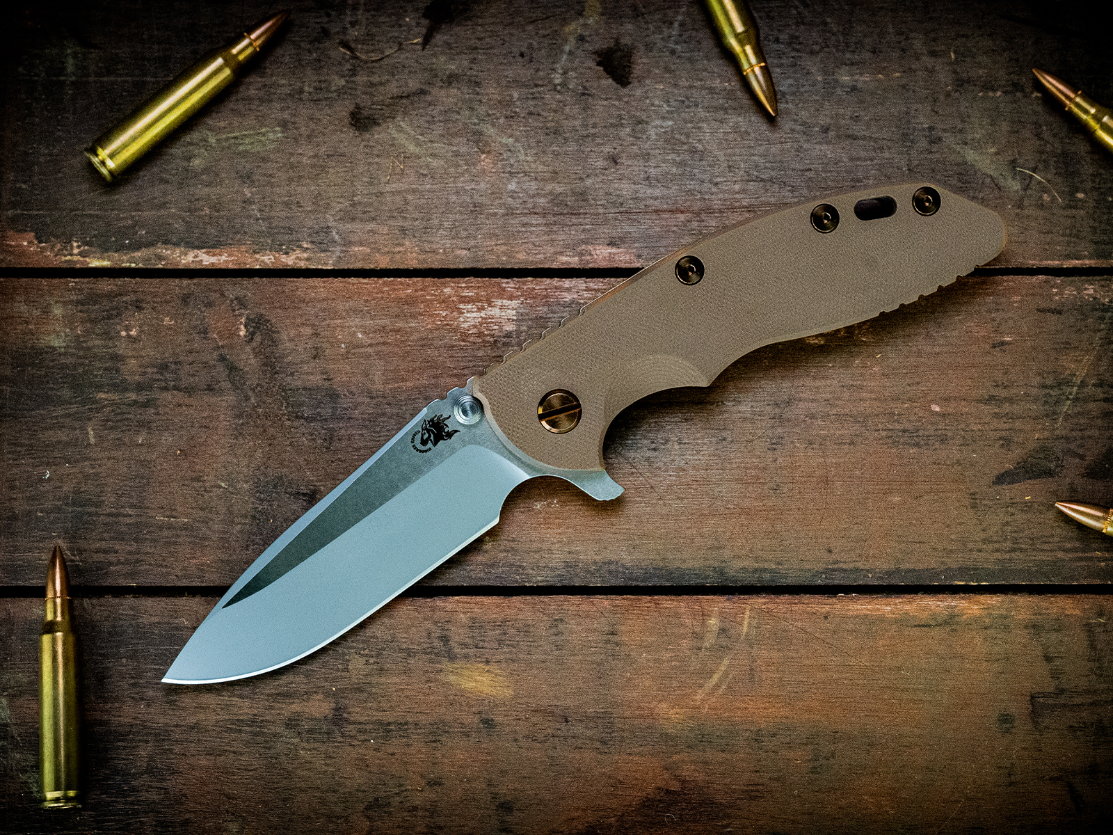 ExpProductCell_XM-18 3.5" Spearpoint-Two Tone-Bead Blast-Smooth FDE G10-Bronze Ti Hardware