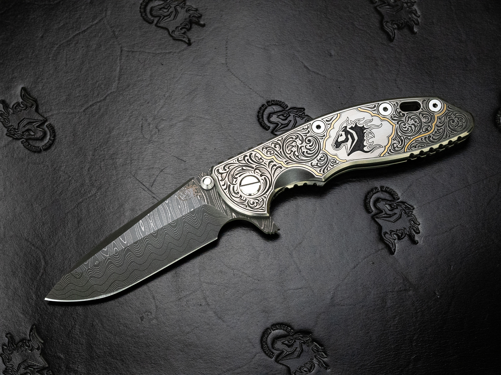 ExpProductCell_XM-18 3.5" Artistry Series - Gold Engraved - Nichols Stainless Ladder Damascus - 1