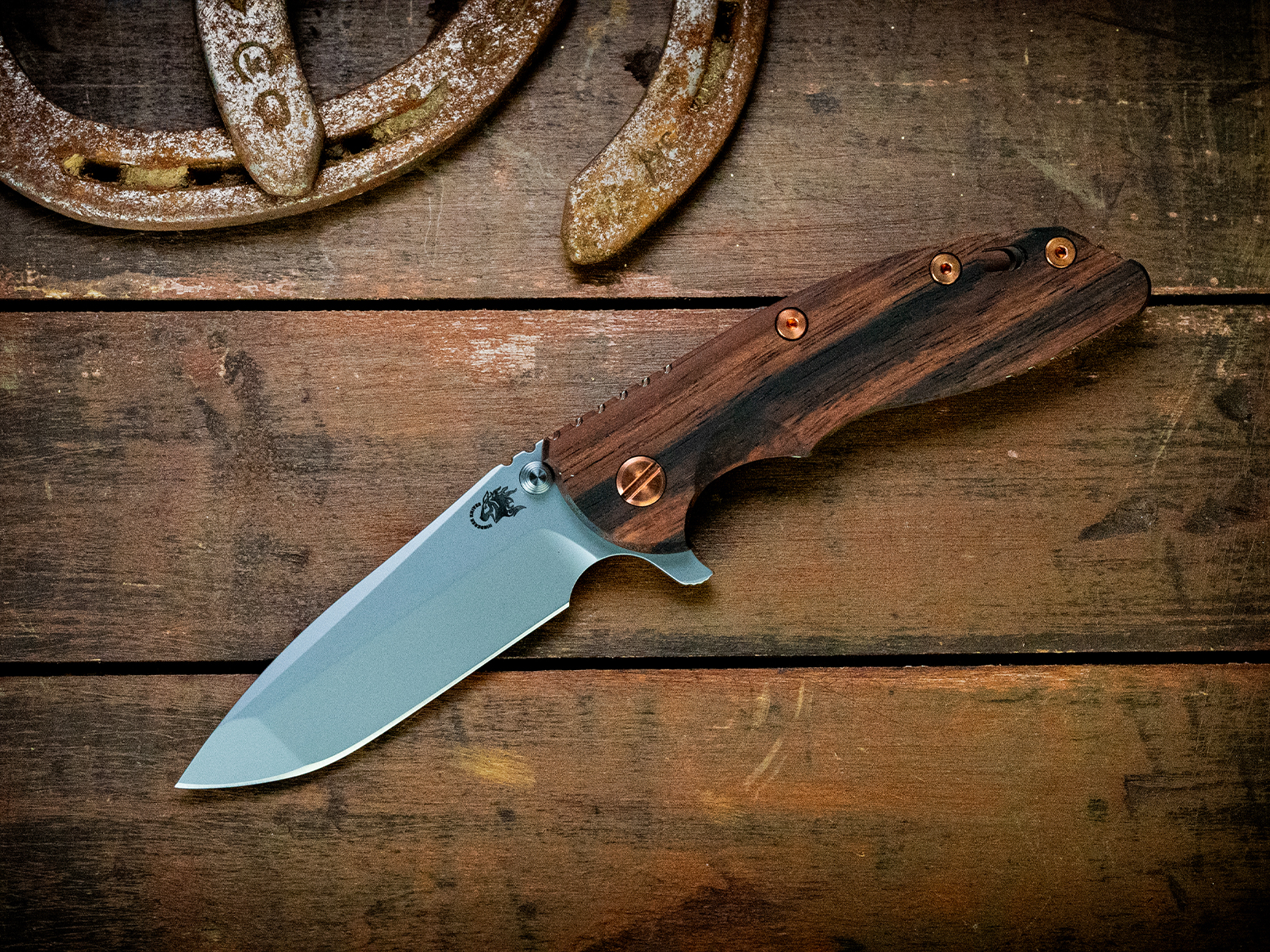 ExpProductCell_XM-18 3.5" Spanto-S45VN-Bead Blast Green-Macassar Ebony-Copper Hardware