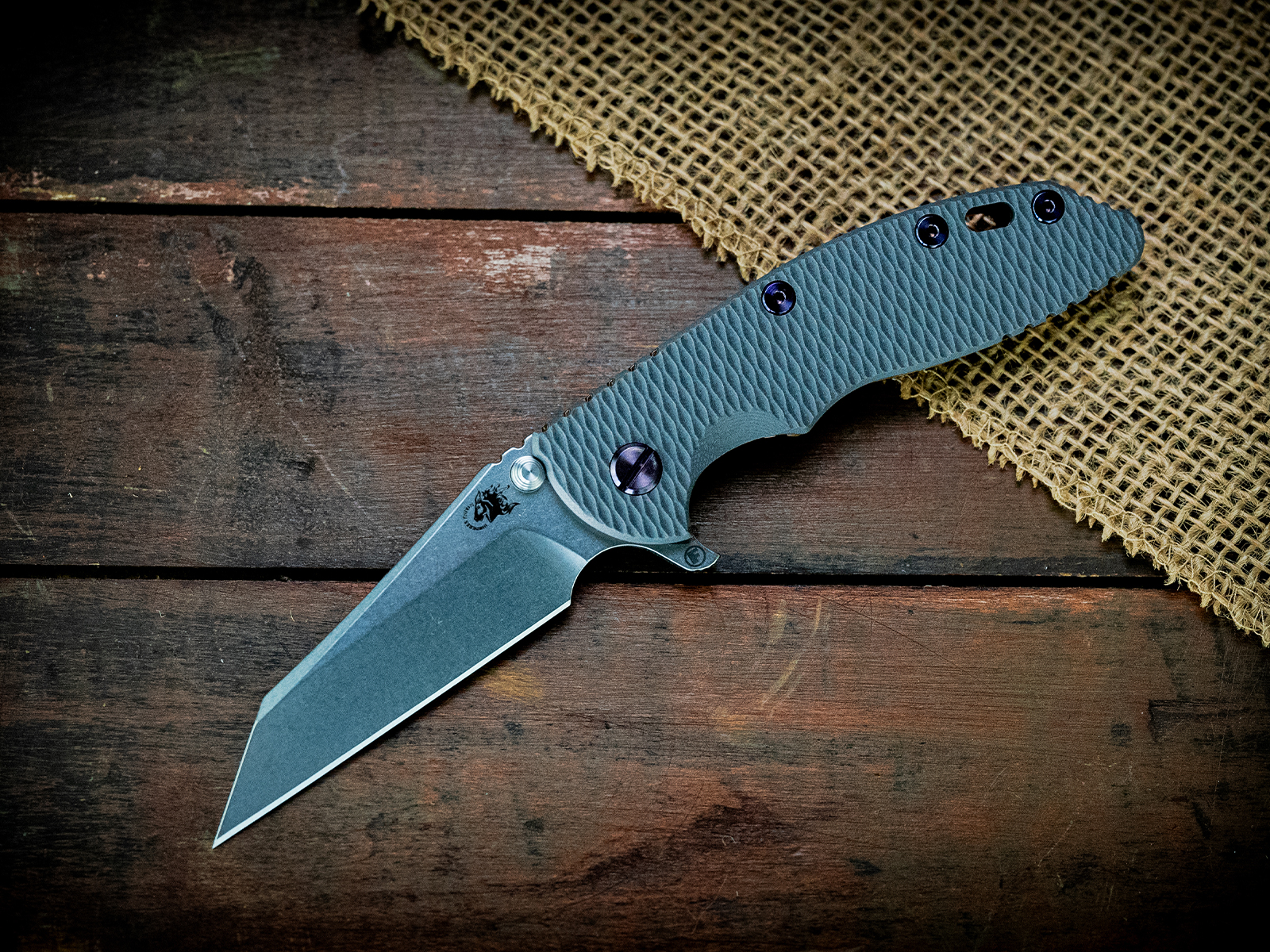 XM-18 3.5" Fatty Wharncliffe-S45VN-Stonewash Bronze-Grey G10-Bronze/Purple Ti Hardware XM-18 3.5" Fatty Wharncliffe-S45VN-Stonewash Bronze-Grey G10-Bronze/Purple Ti Hardware