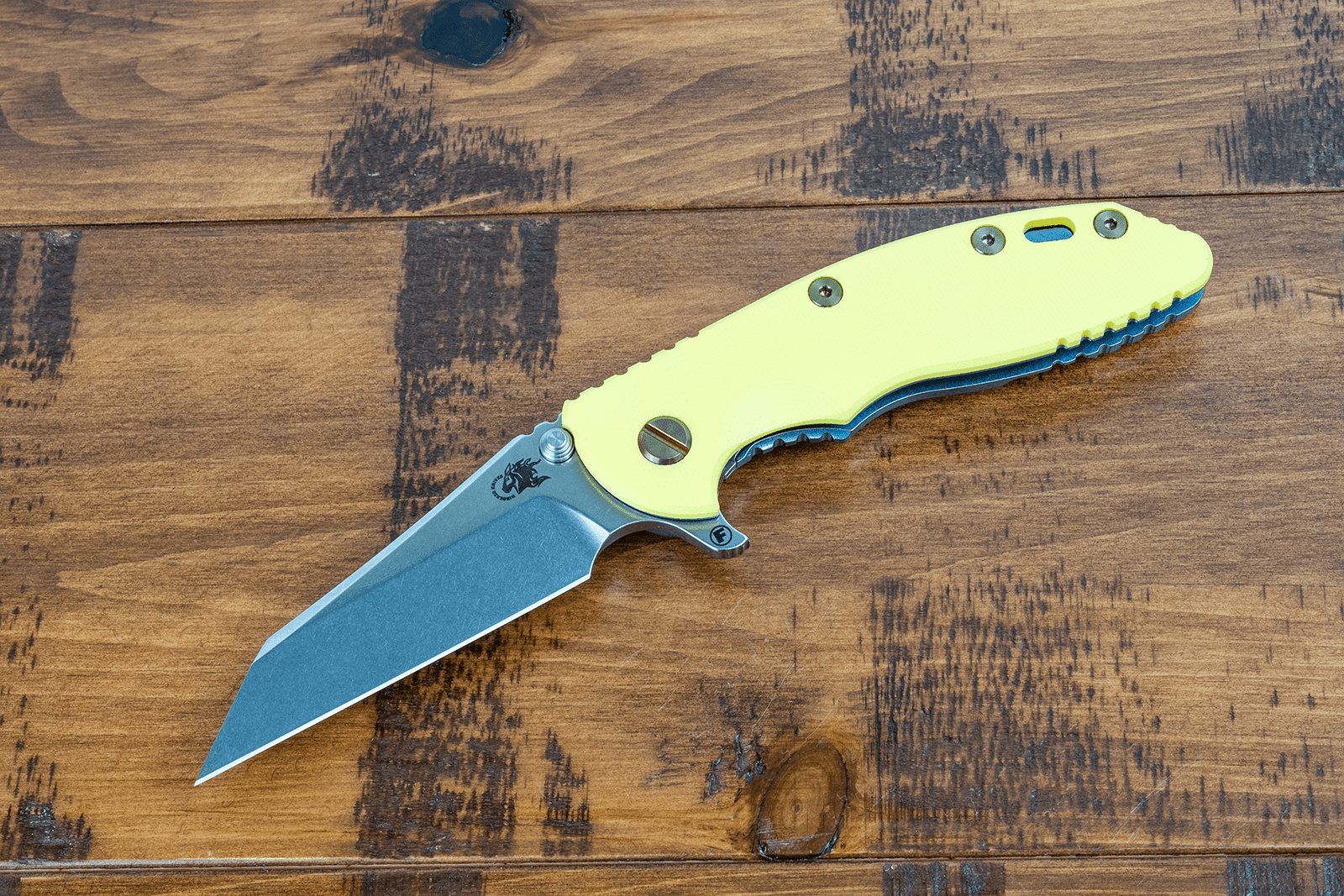 XM-18 3.5" Fatty Wharncliffe-S45VN-Stonewash Double Anodized-Smooth Yellow G10-Titanium Stonewash Bronze Hardware