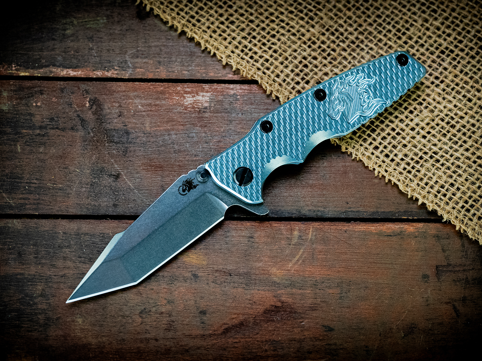 Eklipse-Harpoon Tanto-S45VN-Textured Stonewash Light Blue-Milled Horsehead-Black Nitride-Black Holey Clip Eklipse-Harpoon Tanto-S45VN-Textured Stonewash Light Blue-Milled Horsehead-Black Nitride-Black Holey Clip