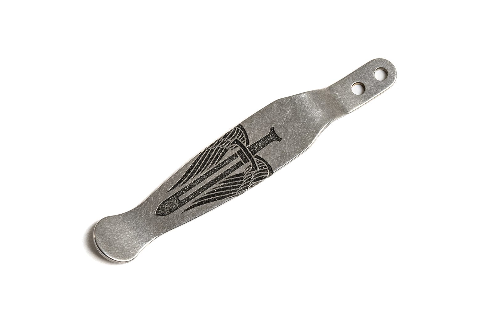 ExpProductCell_Hinderer Knives/Steel Flame - Archangel  Deep Laser Clip - Stonewash