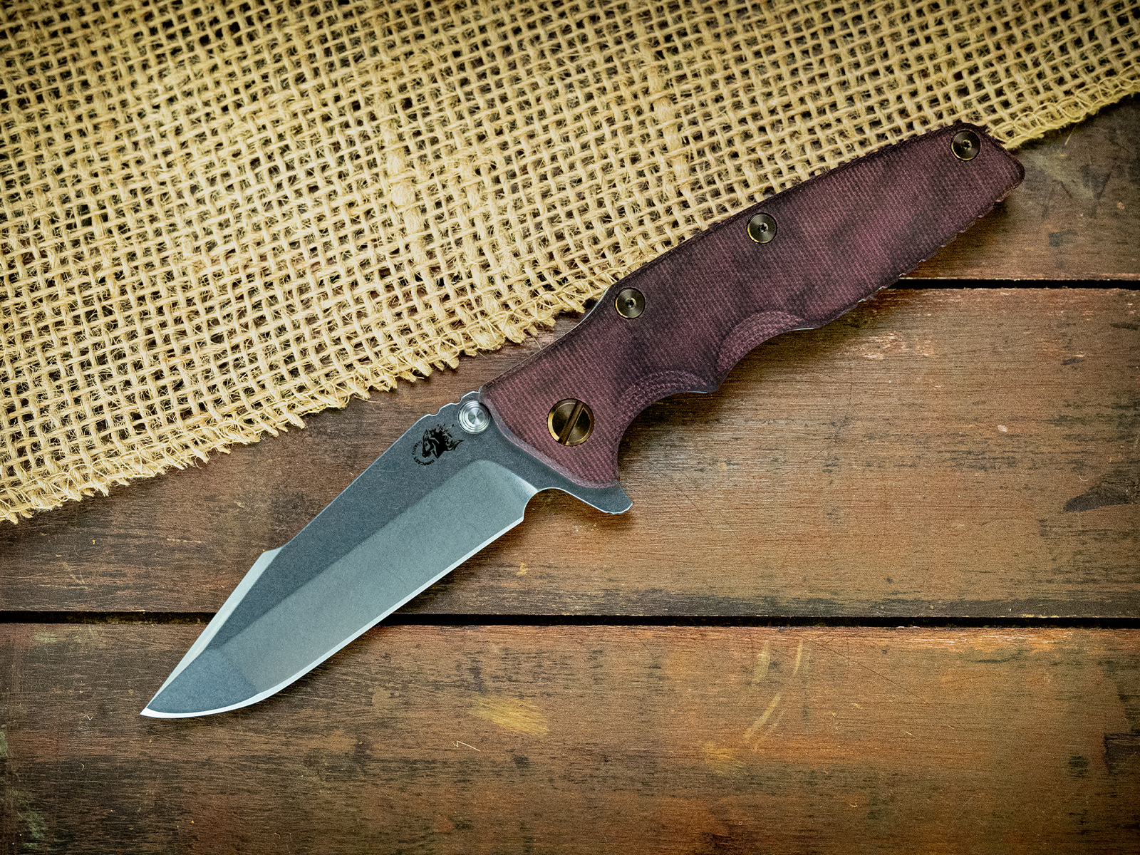 Eklipse-S45VN-Harpoon Spanto-Stonewash Special Ano-Smooth Burgundy Micarta-Bronze Ti hardware Eklipse-S45VN-Harpoon Spanto-Stonewash Special Ano-Smooth Burgundy Micarta-Bronze Ti hardware