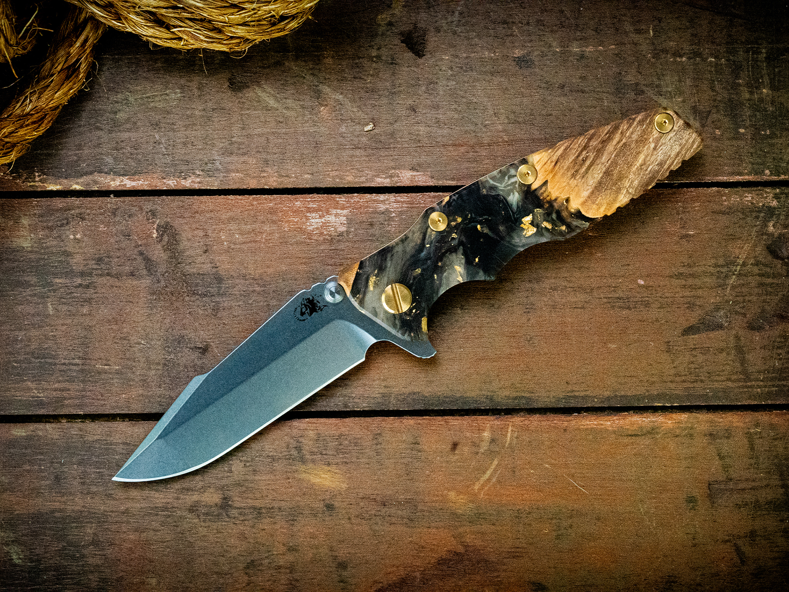 Eklipse-S45VN-Harpoon Spanto-Stonewash Bronze-Wood/Resin-Brass Hardware Eklipse-S45VN-Harpoon Spanto-Stonewash Bronze-Wood/Resin-Brass Hardware