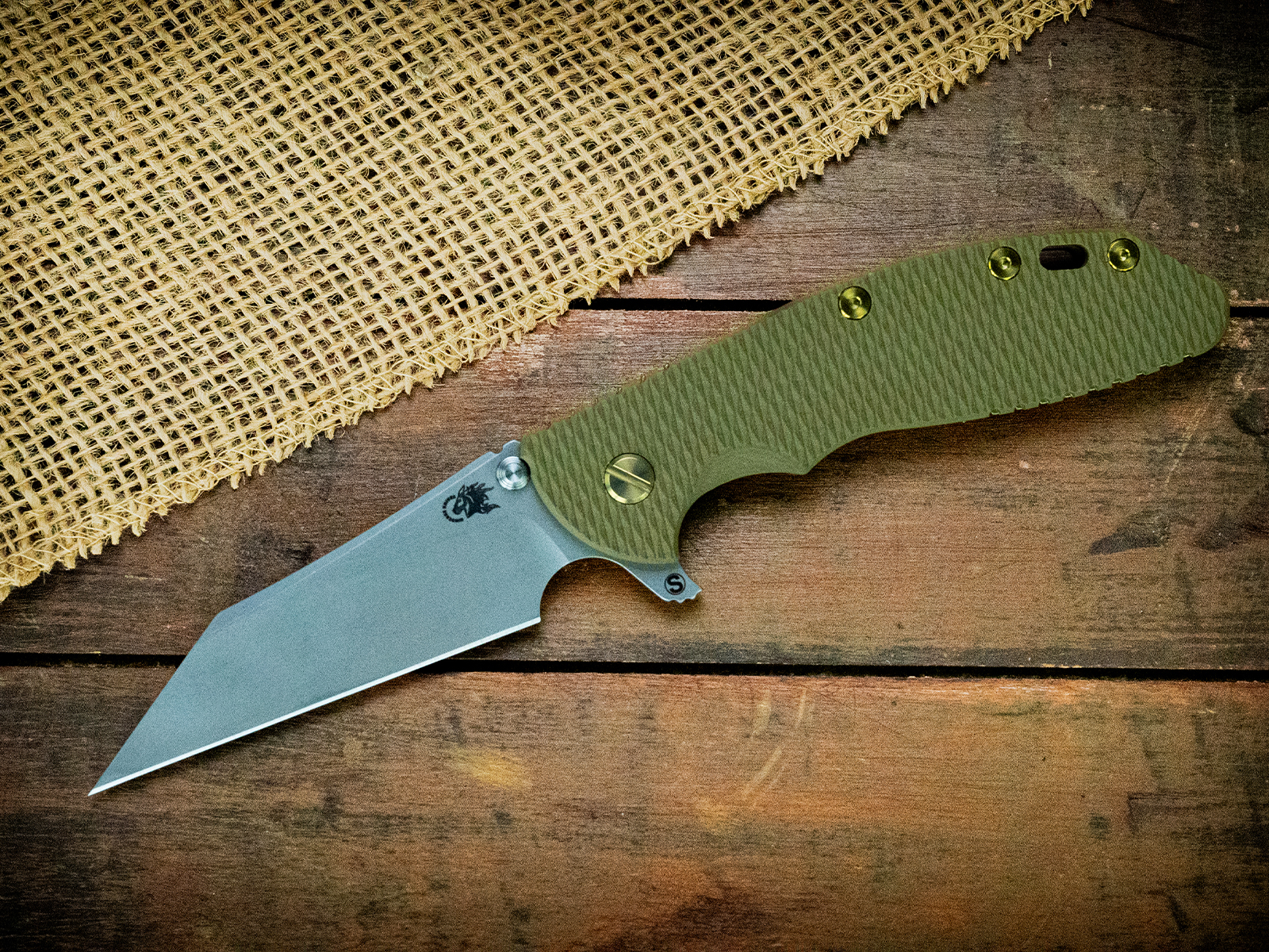 ExpProductCell_XM-24 Wharncliffe Skinny-S45VN-Battle Green-OD Green G10-Brass hardware