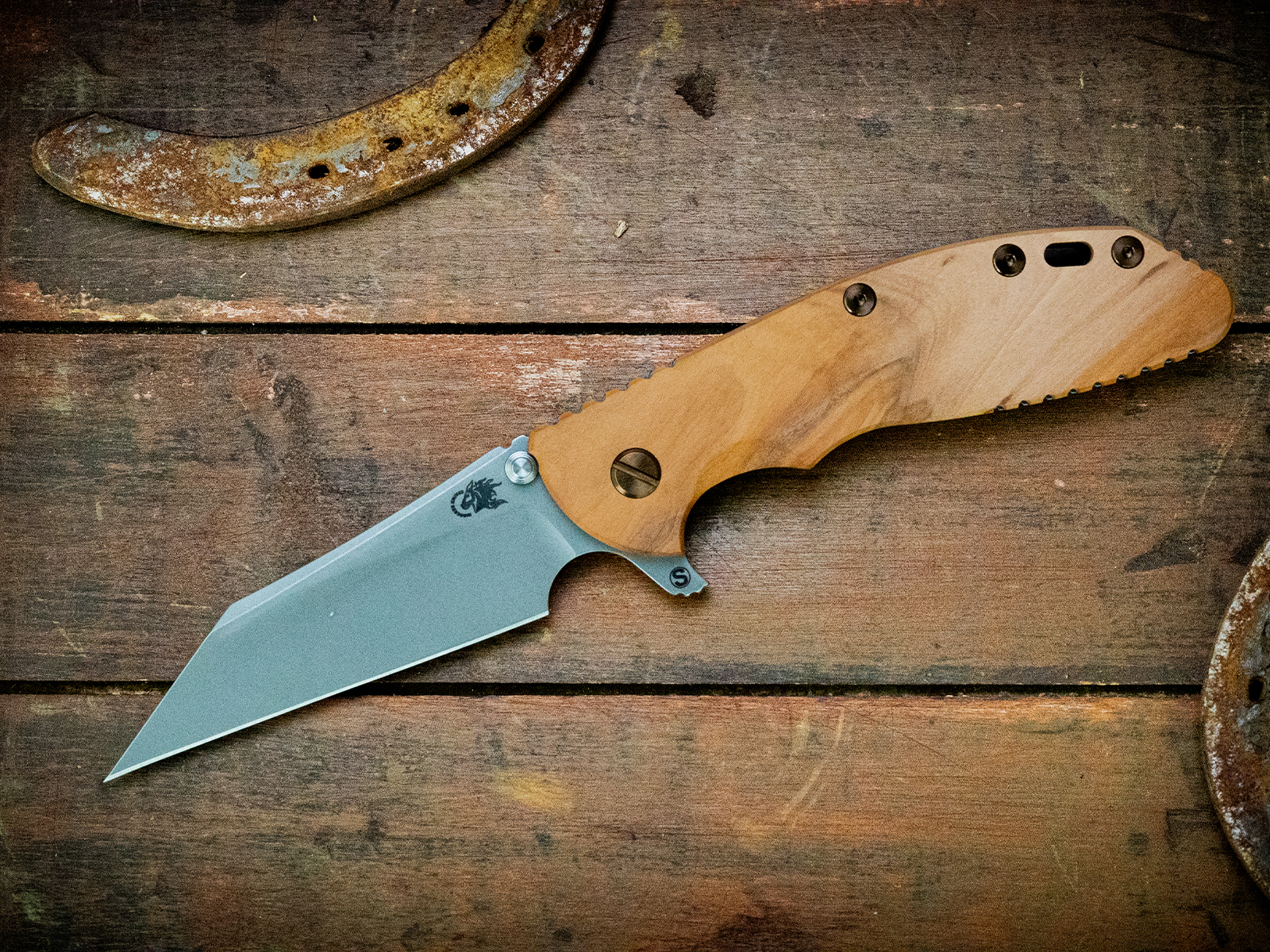 XM-24 Wharncliffe Skinny-S45VN-Battle Blue-American Ironwood-Bronze Ti Hardware XM-24 Wharncliffe Skinny-S45VN-Battle Blue-American Ironwood-Bronze Ti Hardware