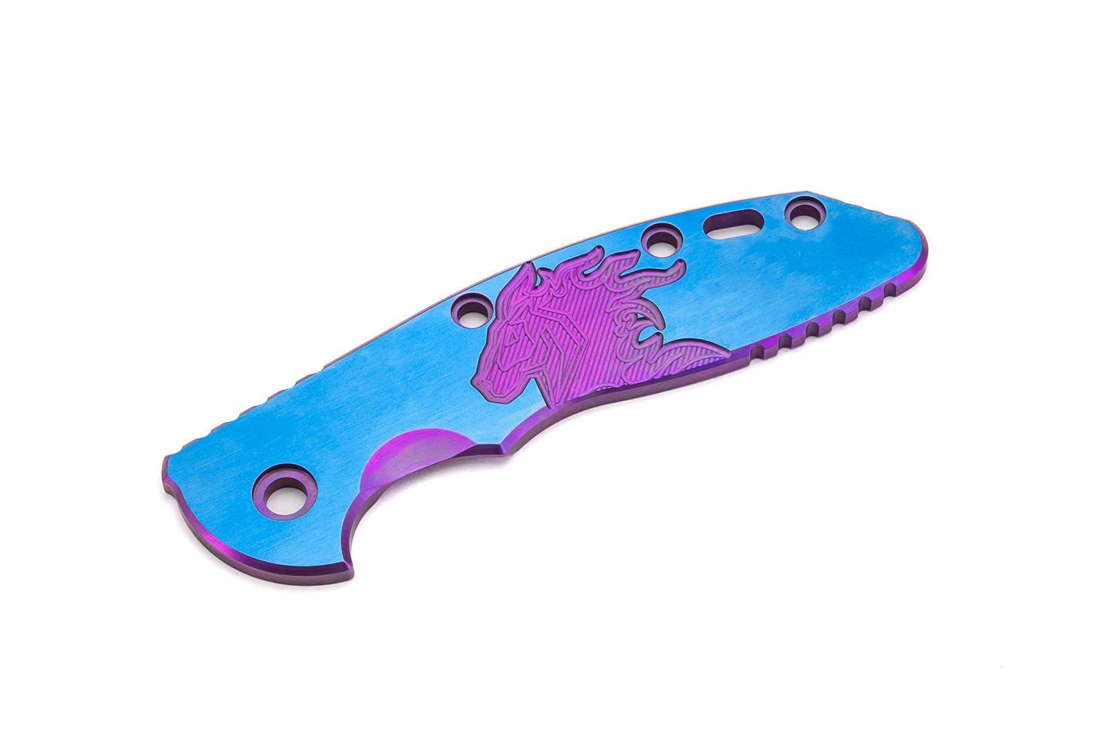 3.5" XM18 Titanium Scale-Milled Horse Head Logo-Satin Blue-Purple 3.5" XM18 Titanium Scale-Milled Horse Head Logo-Satin Blue-Purple