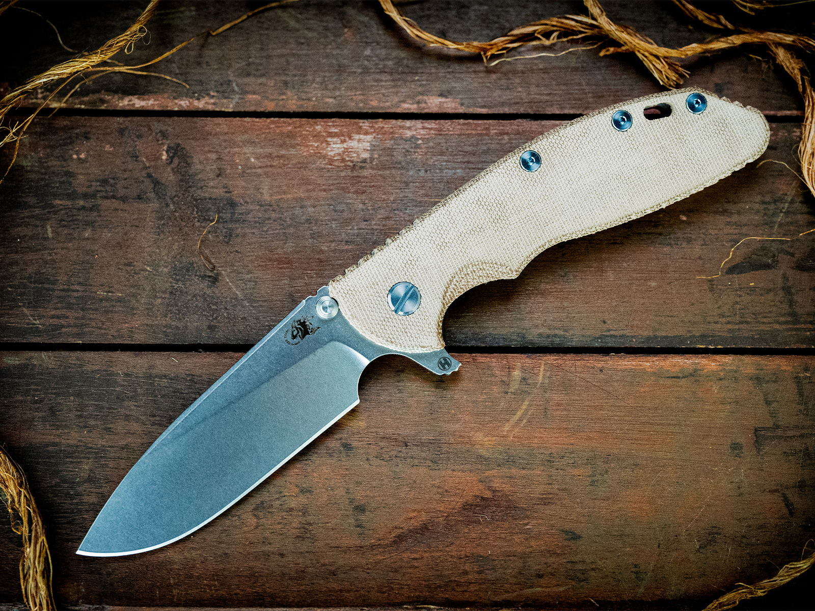 XM-24-S45VN-Slicer-Hollow Ground-Stonewash-Smooth OD Green Micarta-LIght Blue Ti Hardware XM-24-S45VN-Slicer-Hollow Ground-Stonewash-Smooth OD Green Micarta-LIght Blue Ti Hardware