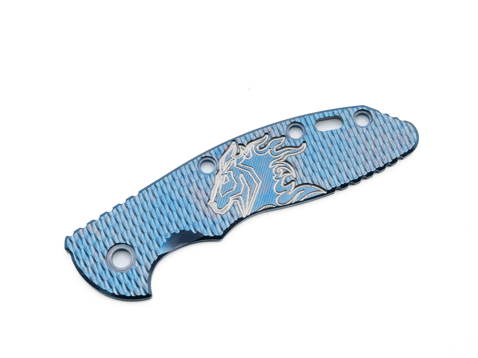3.5" XM18-SKINNY-Titanium Scale-Milled Horse Head Logo-Textured-Stonewash Blue-Silver/Blue
