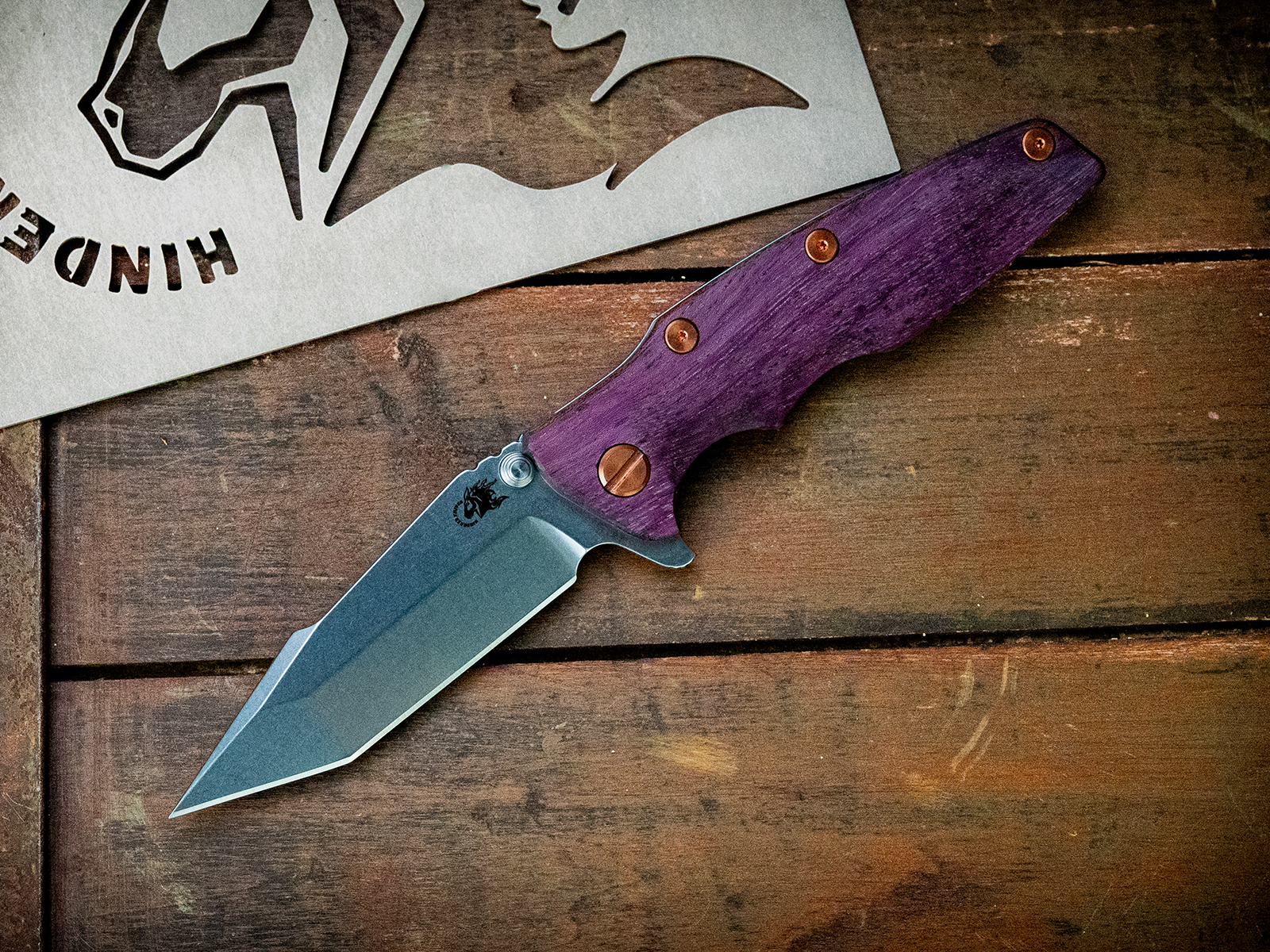Eklipse-S45VN-Harpoon Tanto-Special Finish-Purpleheart-Copper Hardware Eklipse-S45VN-Harpoon Tanto-Special Finish-Purpleheart-Copper Hardware