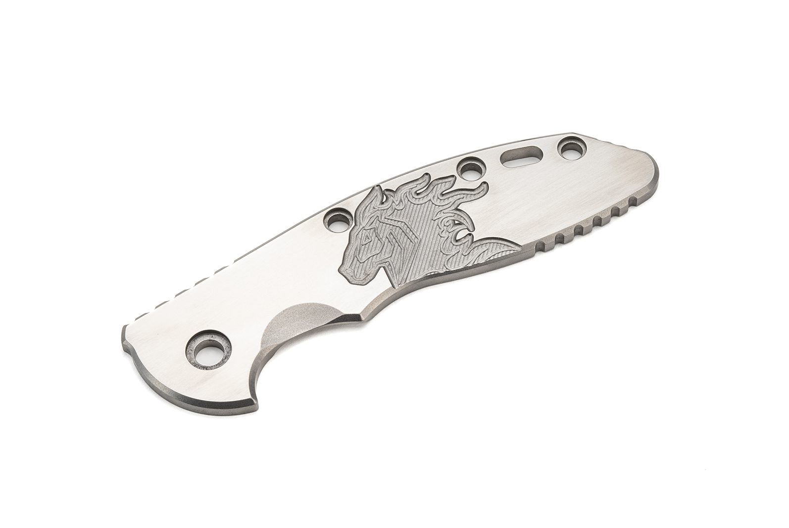3.5" XM18 Titanium Scale-Milled Horse Head Logo-Satin-Bead Blast 3.5" XM18 Titanium Scale-Milled Horse Head Logo-Satin-Bead Blast