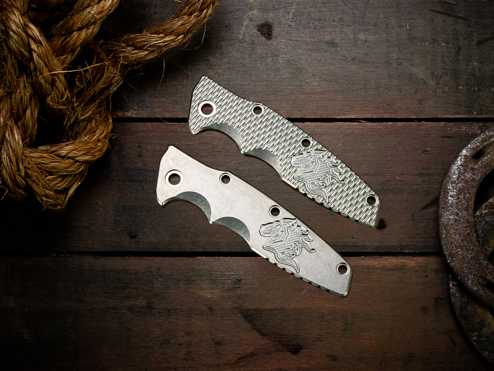 Eklipse 3.5" Skinny Titanium Scale-Milled Horse Head Logo-Stonewash Eklipse 3.5" Skinny Titanium Scale-Milled Horse Head Logo-Stonewash