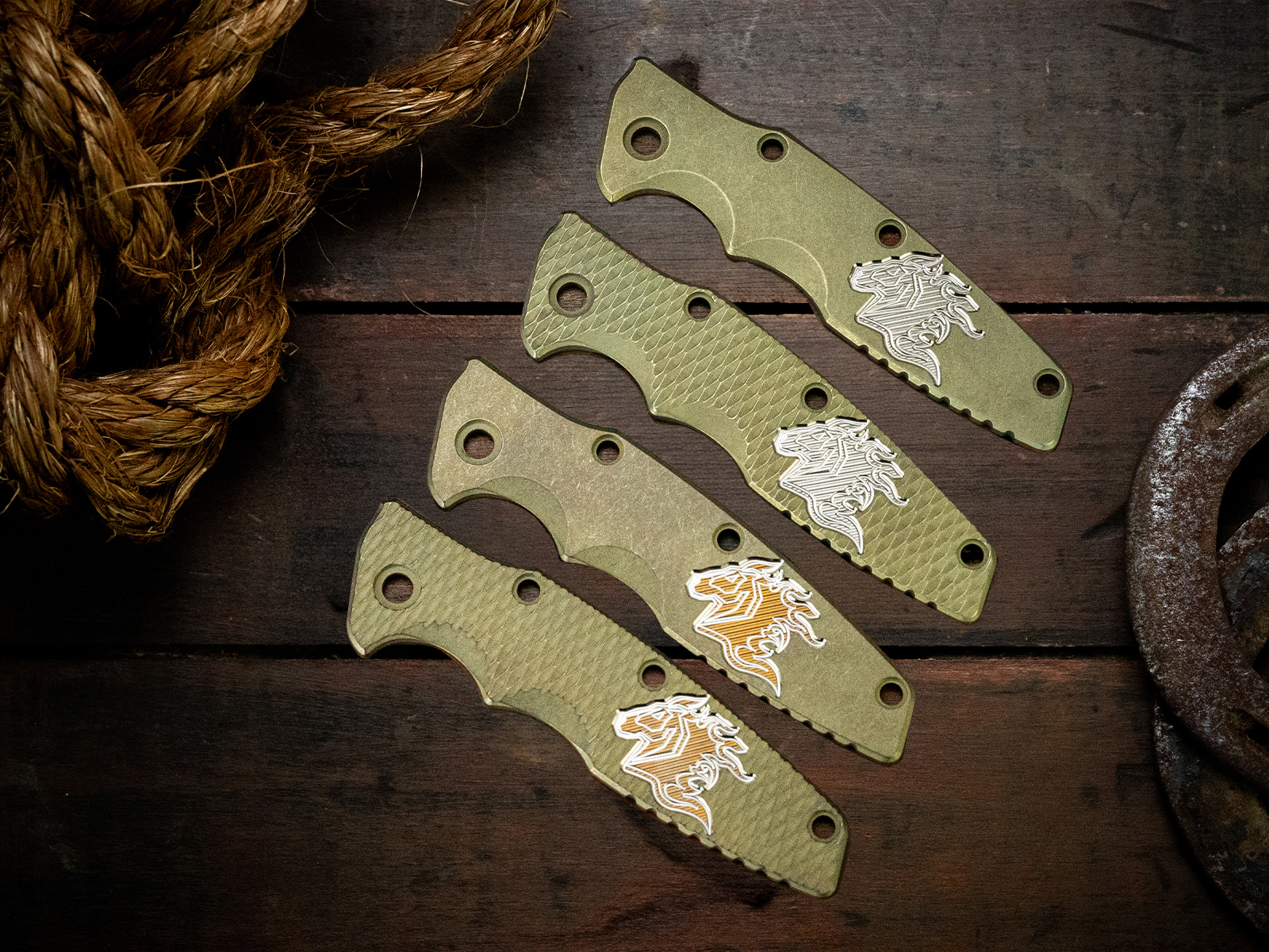 ExpProductCell_Eklipse 3.5" Skinny Titanium Scale-Milled Horse Head Logo-Battle Green