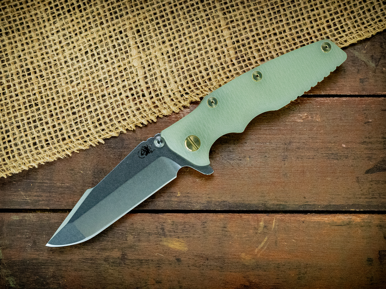 Eklipse-S45VN-Harpoon Spanto-Stonewash Green/Gold-Translucent Green G10-Brass Hardware Eklipse-S45VN-Harpoon Spanto-Stonewash Green/Gold-Translucent Green G10-Brass Hardware