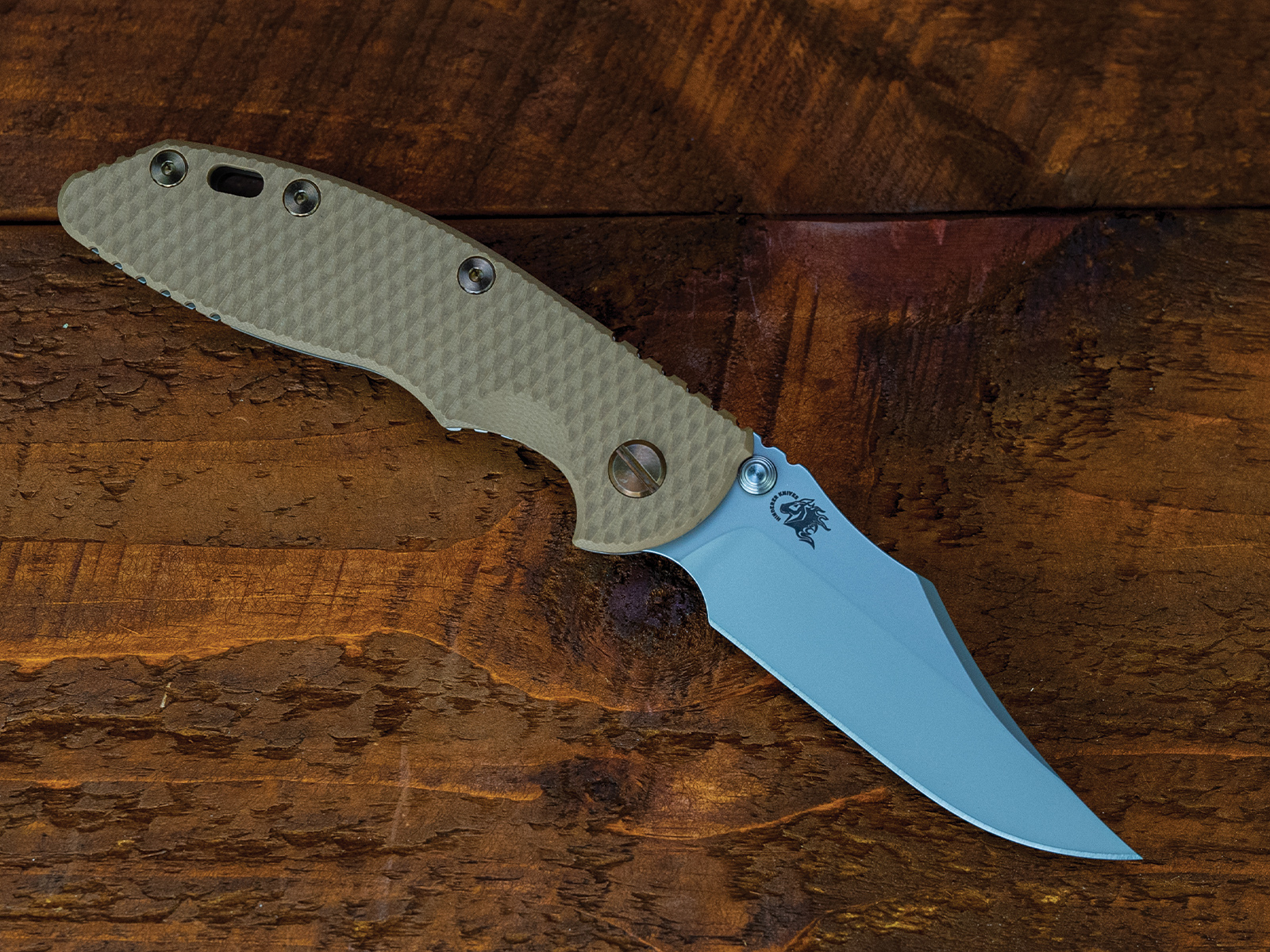 XM-18 3.5" Non-Flipper Bowie-S45VN-Bead Blast Bronze-Coyote G10-Bronze Ti Hardware-Left Handed XM-18 3.5" Non-Flipper Bowie-S45VN-Bead Blast Bronze-Coyote G10-Bronze Ti Hardware-Left Handed