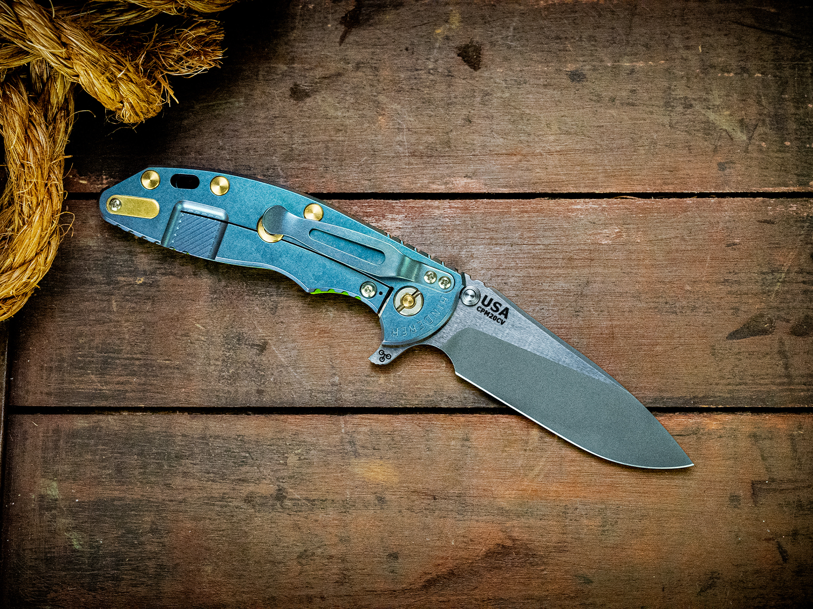 ExpProductCell_XM-18 3.5"-20CV-Slicer-Hollow Ground-Working Finish Two Tone-Stonewash Blue/Purple-Lime Green G10-Brass Hardware