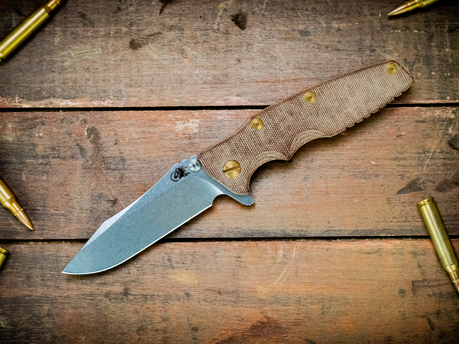 Eklipse-Spearpoint-S45VN-Stonewash Blade-Bead Blast Purple-Smooth Natural Micarta-Brass Hardware Eklipse-Spearpoint-S45VN-Stonewash Blade-Bead Blast Purple-Smooth Natural Micarta-Brass Hardware