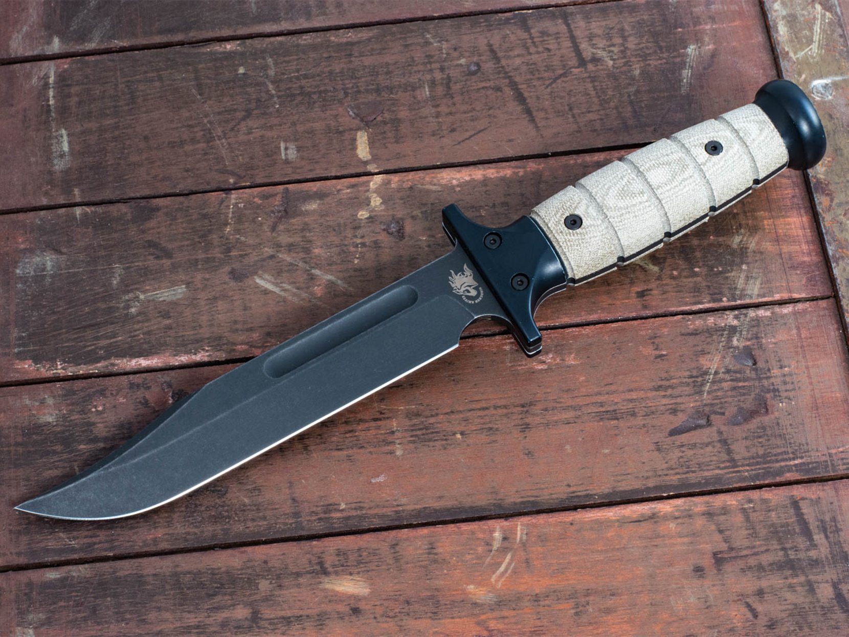 ExpProductCell_Rick Hinderer Knives "KaBar"-O1 Tool Steel-Parkarized-OD Green Micarta