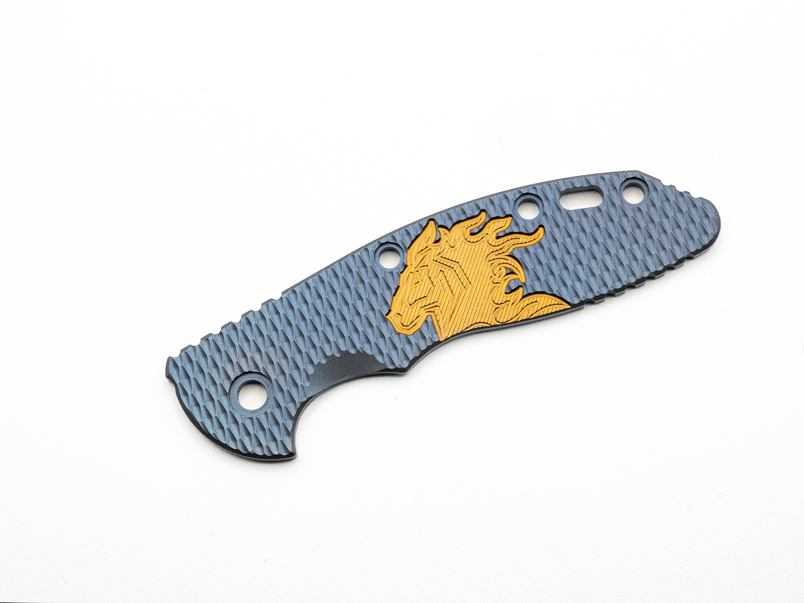 ExpProductCell_3.5" XM18 Titanium Scale-Milled Horse Head Logo-Textured-Bead Blast Blue-Bronze/Bronze