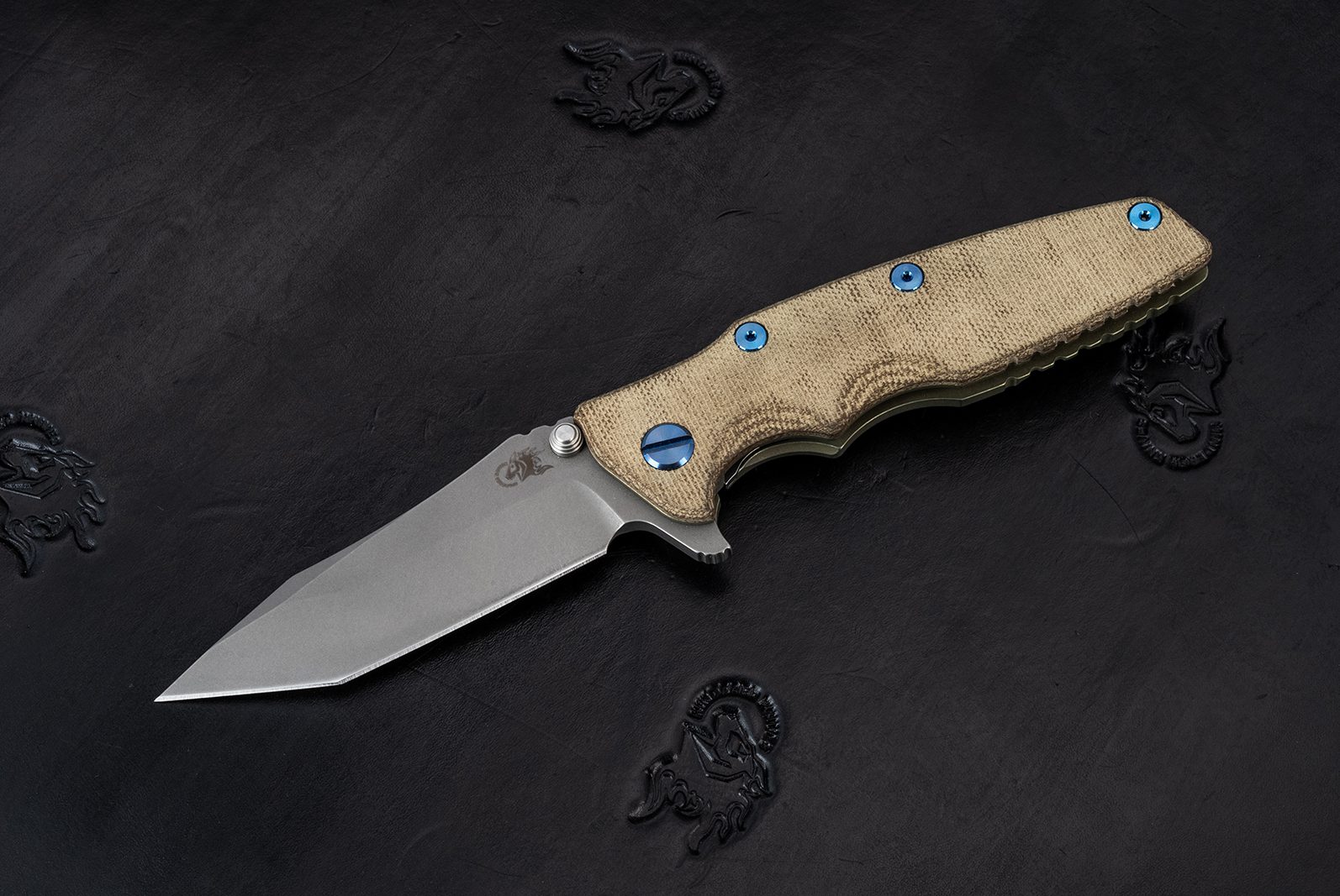 Eklipse 3.5" Tanto-20CV-Containment Series 23-Battle Green-Smooth Natural Micarta-Blue Titanium Eklipse 3.5" Tanto-20CV-Containment Series 23-Battle Green-Smooth Natural Micarta-Blue Titanium