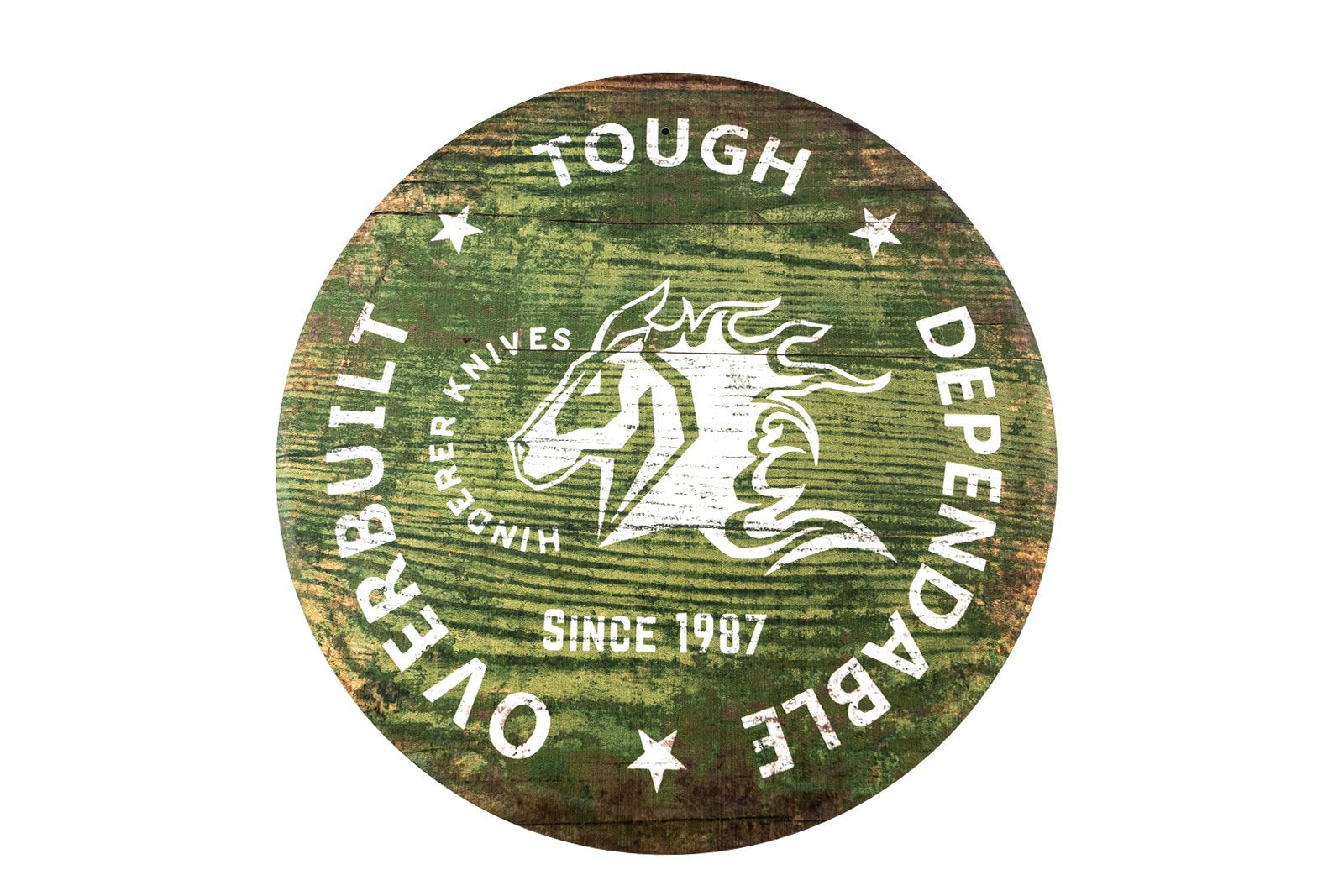 Rick Hinderer Knives Tin Wall Sign 11.75" Diameter Rick Hinderer Knives Tin Wall Sign 11.75" Diameter