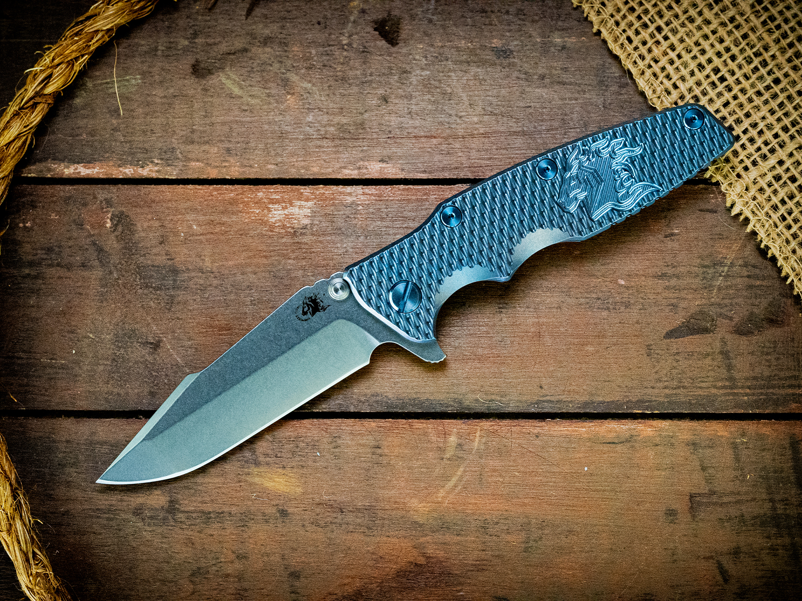 ExpProductCell_Eklipse-S45VN-Harpoon Spanto-Stonewash Blue Full Ti-Milled Horsehead-Blue Ti Hardware