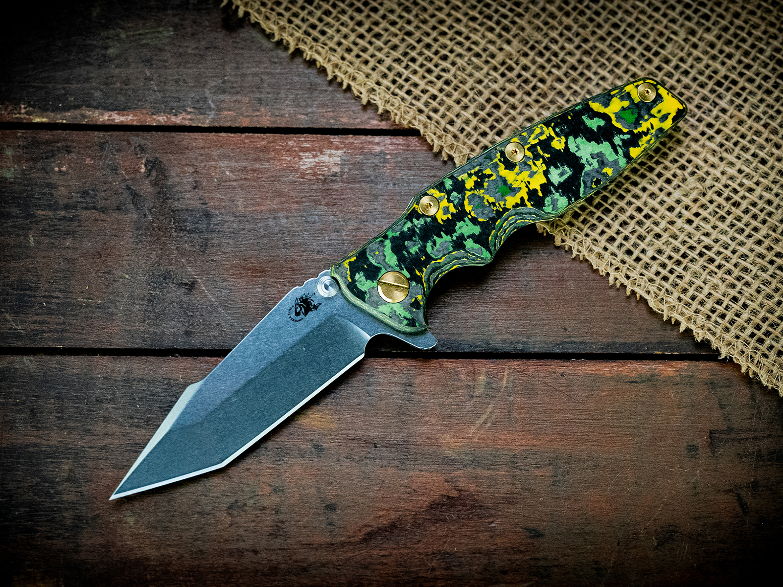 Eklipse-Harpoon Tanto-S45VN-Stonewash Green-Toxic Storm FCF-Brass Hardware Eklipse-Harpoon Tanto-S45VN-Stonewash Green-Toxic Storm FCF-Brass Hardware